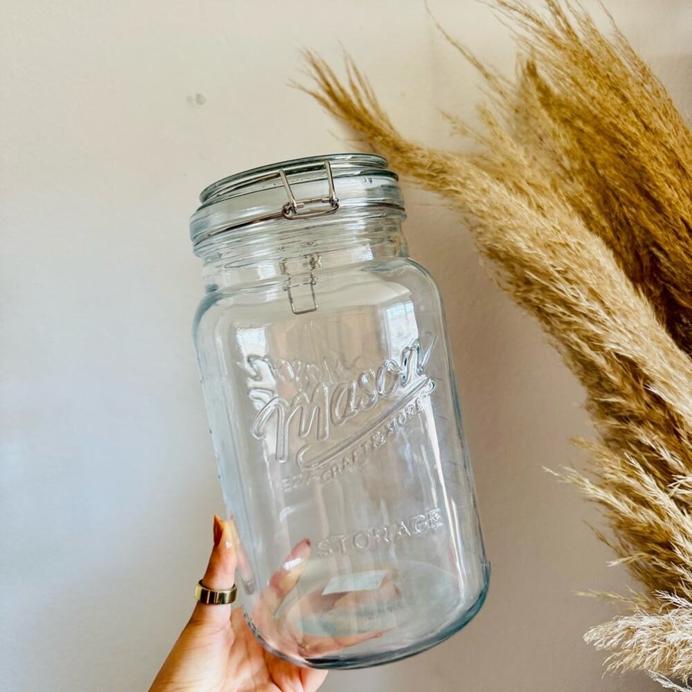 NEW BALL MASON Clear Glass Silver Clamp Vacuum Seal Lid Home Storage Container